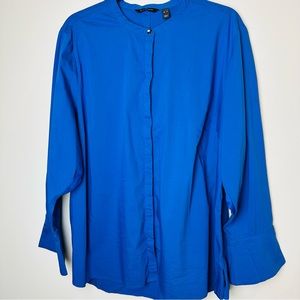 H by Halston long‎ sleeve Stretch Poplin Button Shirt Top Women Blue.A152